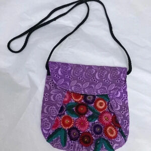 Purple and Black Floral‎ embroidered small crossbody purse​​